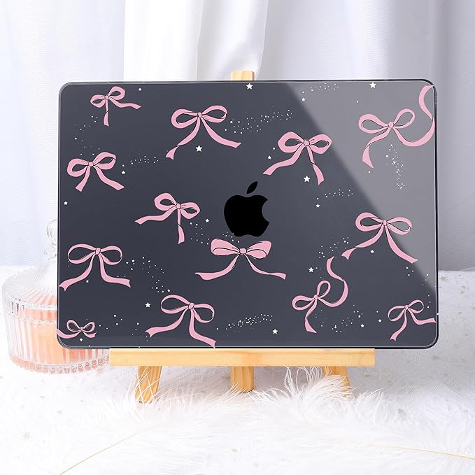 May Chen Case for MacBook Air 13/13.6 inch M5 A3449 M4 A3240 M3 A3113 M2 A2681, 2026 2025 2024-2022, Plastic Hard Shell with Keyboard Cover & Screec Protector, Crystal Black Bow