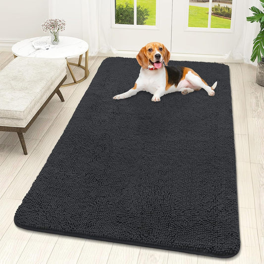 OLANLY Dog Door Mat - Absorbent Non-Slip Chenille for Muddy Paws | 59x32 Inches, Dark Grey