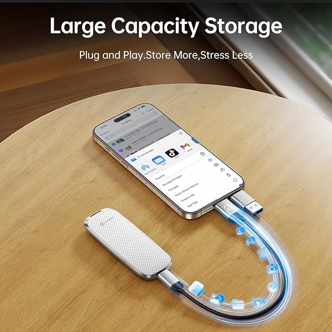 PHIXERO P10PRO External NVMe SSD 256GB, Up to 1050MB/s, USB 3.2 Gen2, Includes 2-in-1 USB C Cable, Portable Hard Drive for iPhone 15/16 PRO/Android/Mac, White