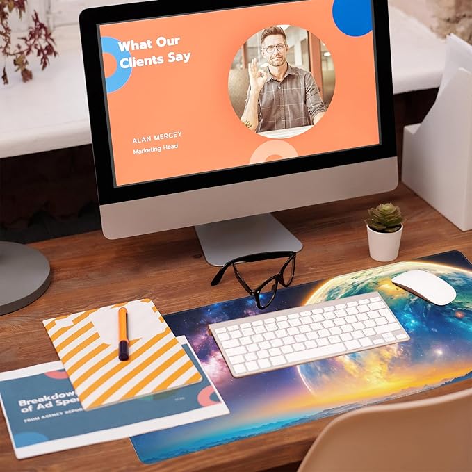 Eflxamz Desk Mat,Galaxy Earth Planet Desk Pad,Science Fiction Cosmic Large Gaming Mouse Pad for Desk,Extended Big Computer Keyboard Mouse Pad with Non-Slip Base and Stitched Edge,31.5"x11.8"