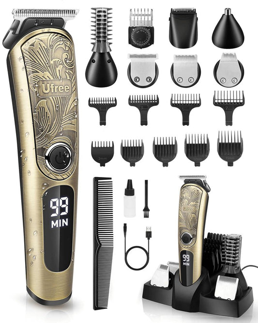 Ufree Gifts for Men, Beard Trimmer with Charging Stand, IPX7 Waterproof Electric Razor Shavers for Men, Clippers for Hair Cutting, Mens Grooming Kit for Mustache Nose Facial Body