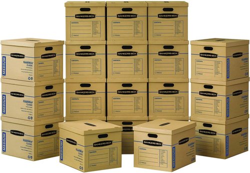 Bankers Box Classic Moving Boxes - Medium Size 20 Pack with Reinforced Handles | Tape-Free Assembly, 19-In x 14.5-In x 15.5-In