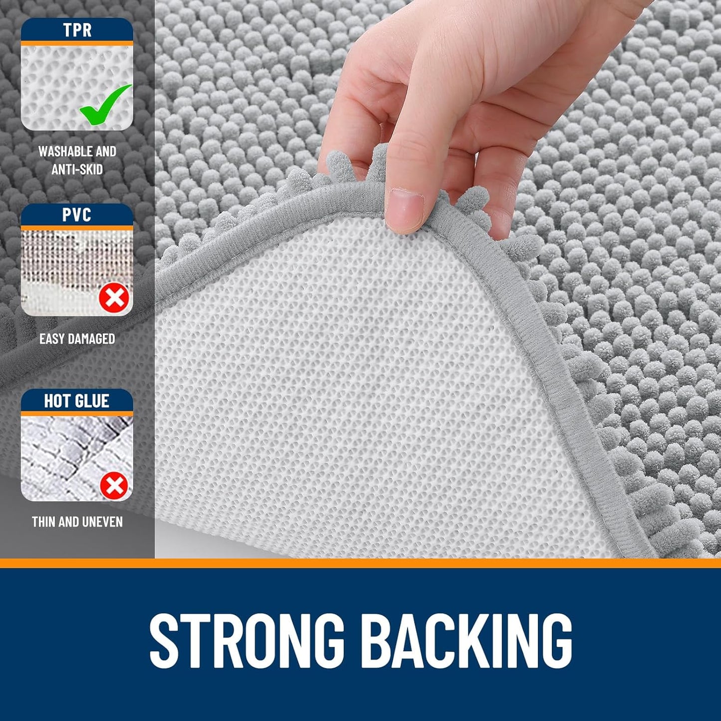 OLANLY U-Shaped Toilet Rugs - Extra Soft Chenille, Quick-Dry, Non-Slip Bath Mat | 24x20, Light Grey