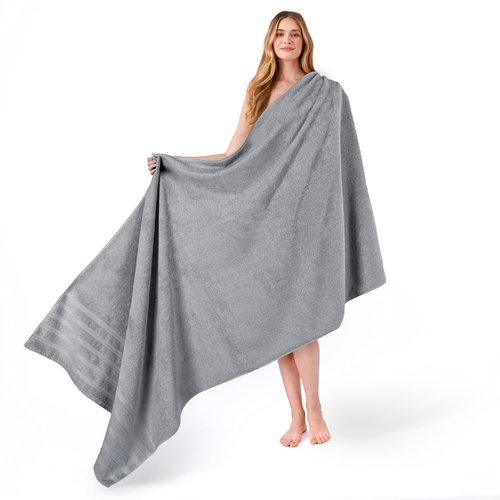 American Soft Linen 35x70 Jumbo Large Bath Towel, 600 GSM 100% Cotton Turkish Bath Sheet, Oversized Luxury Bath Towel for Bathroom Beach and Pool, Light Grey