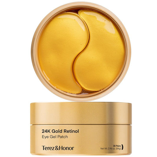 TEREZ & HONOR 24K Gold Retinol Wrinkle Smoothing Eye Patches - 60 Korean Hydrogel Eye Masks with Collagen Peptide for Fine Lines, Dark Circles, Puffy Eyes & Bags - Self Care, Gifts, Fragrance-Free