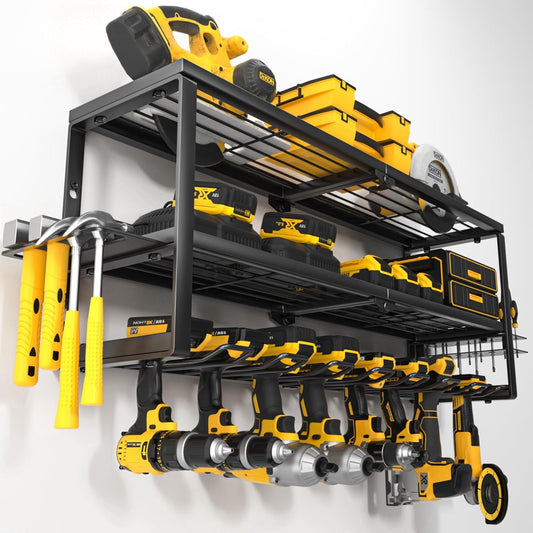 YYR Heavy Duty Power Tool Organizer - Wall Mount Cordless Drill Hanger with Charging Station | 32 Inch, 8 Slots for Garage & Workshop
