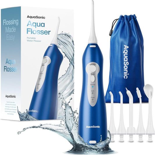 AquaSonic Water Flosser - Cordless Portable Oral Irrigator for Teeth Cleaning | Waterproof, 5 Jet Tips, Ideal for Home & Travel