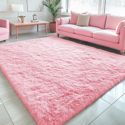 OLANLY Large Area Rug - Soft Fluffy Shaggy Carpet for Living Room & Bedroom | 5x8, Pink