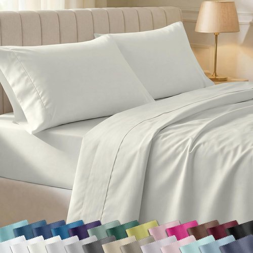 California Design Den King Sheet Set - 100% Soft Cotton, 400 Thread Count, Deep Pockets - Ivory