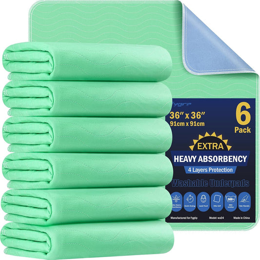 Skiennix Extra Heavy Absorbency Washable Underpads - 36” x 36” Waterproof Quick Drying Bed Pads for Incontinence & Pets