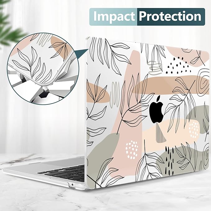 TWOLSKOO for MacBook Air 15 inch Case 2025 2024 2023 Release M4 A3241 M3 A3114 M2 A2941, Plastic Hard Shell & Screen Protector & Keyboard Cover & Trackpad Film, Tropical Leaves