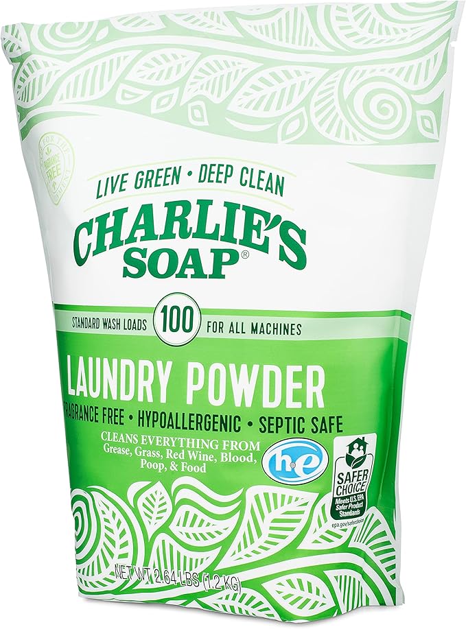 Charlieâs Soap Laundry Powder (100 Loads, 3 Pack) Hypoallergenic Deep Cleaning Washing Powder Detergent â Eco-Friendly, Safe, and Effective