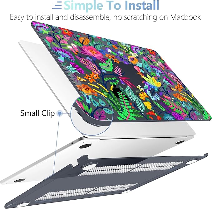 MEEgoodo Case for M5/M4/M3/M2 MacBook Air 13 inch 2026 2025 2024 2022, Fit Model A3449/A3240/A3113/A2681, Case Compatible with MacBook Air 13.6-inch, Bright Flowers & Tropic Leaves