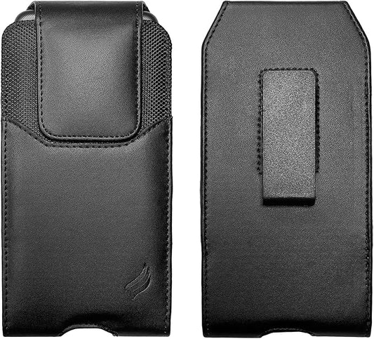Eaglecell Leather Cellphone Holster for iPhone 11 Pro Max, XS Max, 8/7 Plus, Vision Plus, Nokia C210, Galaxy A53, S23+, TCL 30Z - Vertical Case Waist Carrying Pouch with Belt Clip/Loops, Black