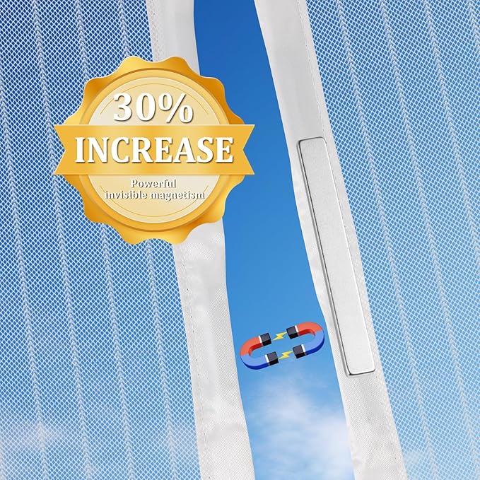 Amzjjle Magnetic Screen Door - Self Sealing, Heavy Duty, Hands Free Mesh Partition Keeps Bugs Out Let Breeze in- Pet and Kid Friendly - Keep Open Feature (White, Fit Door Size 48 x 80 Inch)