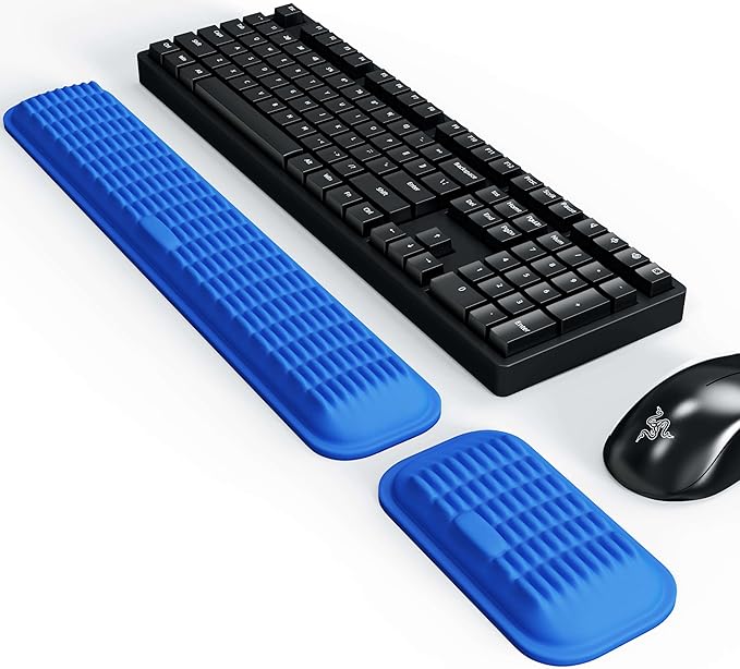MEKASS Ergonomic Wrist Rest for Keyboard and Mouse, Soft Memory Foam Keyboard Wrist Rest Set with Non-Slip Silicone Base, Easy Typing, Pain Relief, Comfort for Office, Work, Gaming (Light Gray)