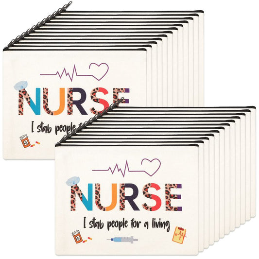 LEIFIDE 24 Pieces Nurse Makeup Bags Nurse Appreciation Gift for Women, Canvas Cosmetic Bag Practitioner(Cute Style)