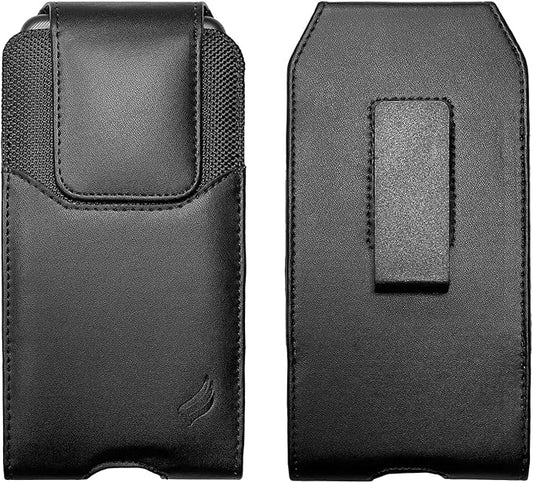 Eaglecell Leather Cellphone Holster for iPhone SE (2020/2022), 11 Pro, 12 13 14 15 16 17, Samsung Galaxy S22 S23 S24 S25 - Vertical Case Waist Carrying Pouch with Belt Clip/Loops, Black