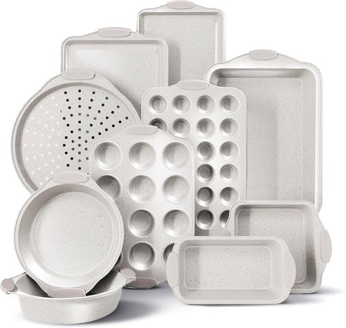 Country Kitchen Nonstick Bakeware Set - Durable & Easy Release, 10-Piece Cream Collection