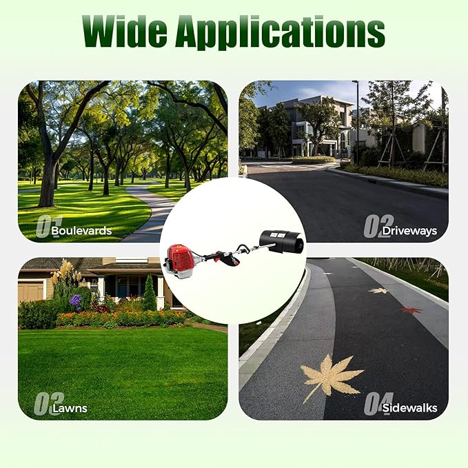 52CC 2 Stroke Gas Handheld Sweeper, 2.3HP Power Outdoor Backpack Broom Lawn Sweeper w/Manual Puller&Air Filter, Side-Mounted Snow Sweeping Broom for Driveway Street Turf Snow Artificial Grass Cleaning