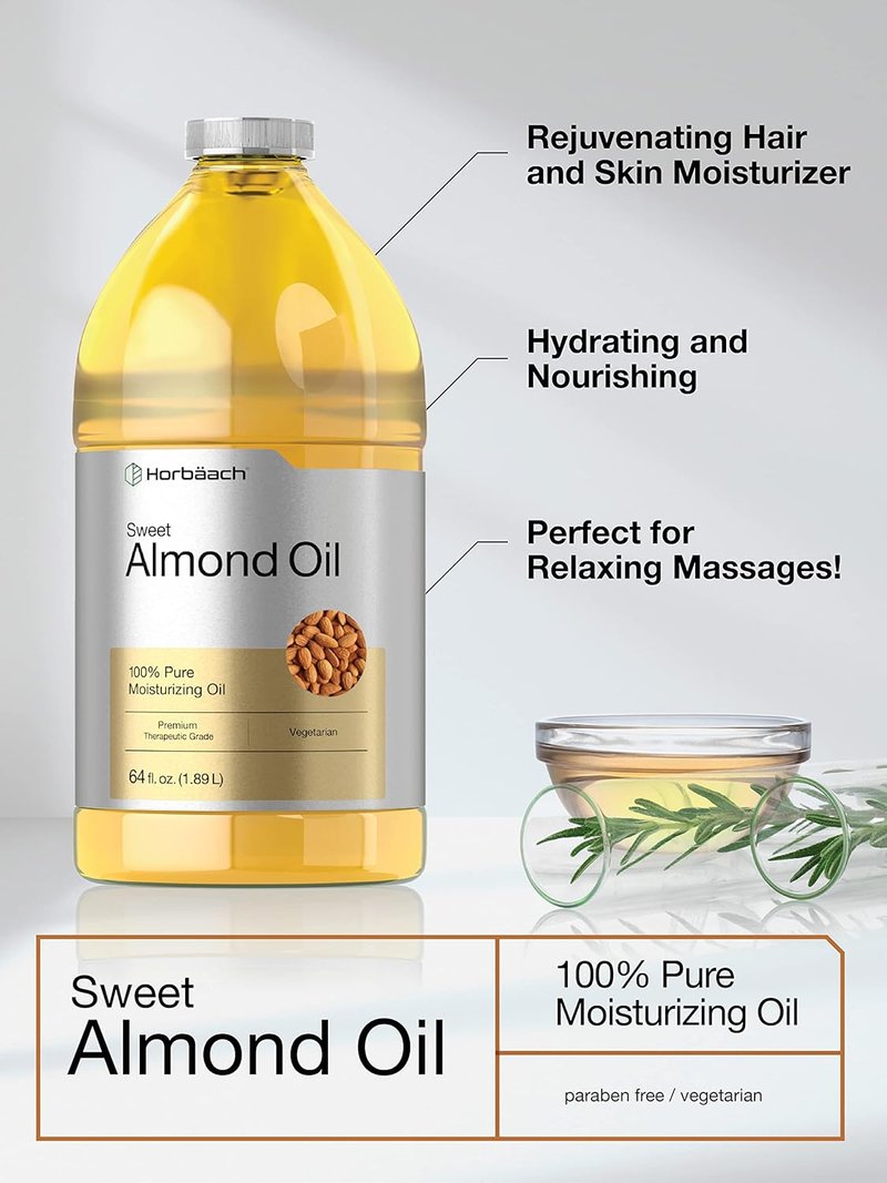 Sweet Almond Oil - Cold Pressed Moisturizing Oil for Skin & Hair | 64 fl oz | Vegetarian, Non-GMO, Gluten Free