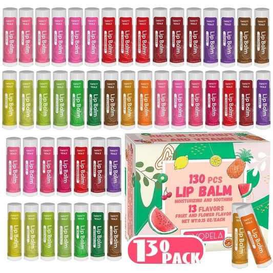 Yopela Natural Lip Balm Bulk - 130 Pack with Vitamin E & Coconut Oil | Moisturizing & Soothing 0.15 Oz
