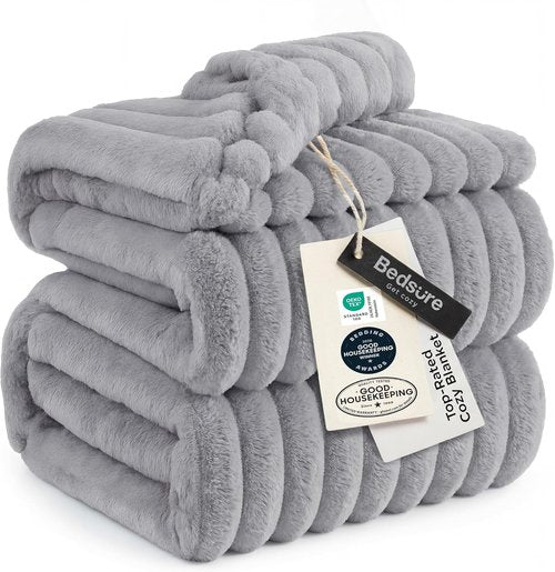 Bedsure GentleSoft Blankets - Cozy Queen Size Fleece Throw in Light Grey, 90x90 Inches for Ultimate Comfort