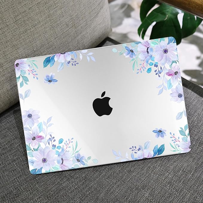 MEEgoodo for M5/M4/M3/M2 MacBook Air 15 inch Case 2026 2025 2024 2023, Case Fit Model (A3448/A3241/A3114/A2941) for MacBook Air 15.3 inch, Soft Purple Floral