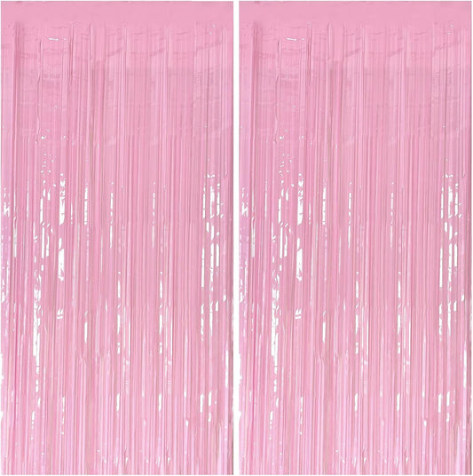 Skiennix Pastel Pink Foil Fringe Streamers - Perfect Backdrop for Birthday & Bridal Showers