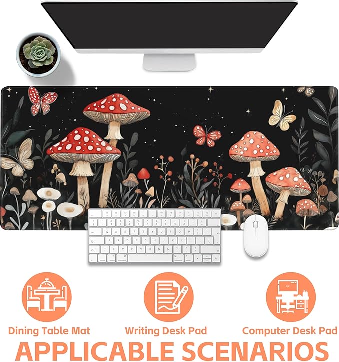 NIYLYNSYN Mouse Pad Large Magical Fantasy Mushroom Non-Slip Game Desk Mat with Stitched Edge Laptop Keyboard Desk Pad for Work Home Gaming (35.4 x 15.7 Inches)