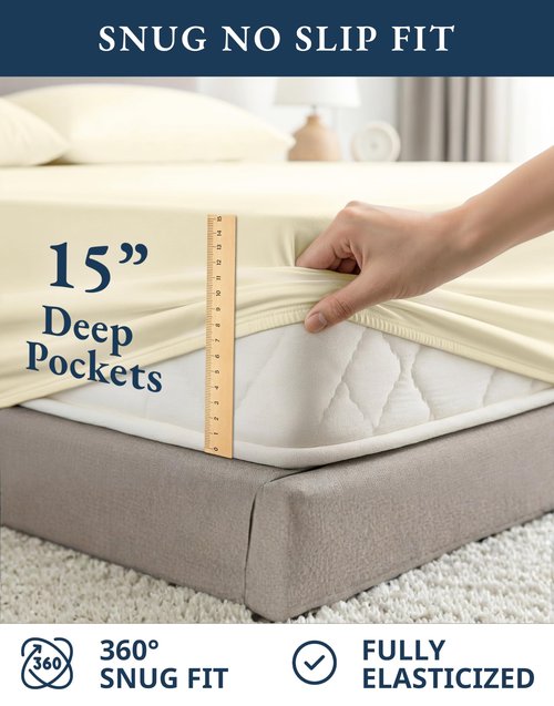 LANE LINEN 100% Organic Cotton Twin XL Sheets Set, 3-Piece Pure Organic Cotton Percale Sheets, Cotton Bedsheets, Ultra Soft Bedding Sheets, Breathable, Fits Mattress Upto 15" Deep - Natural