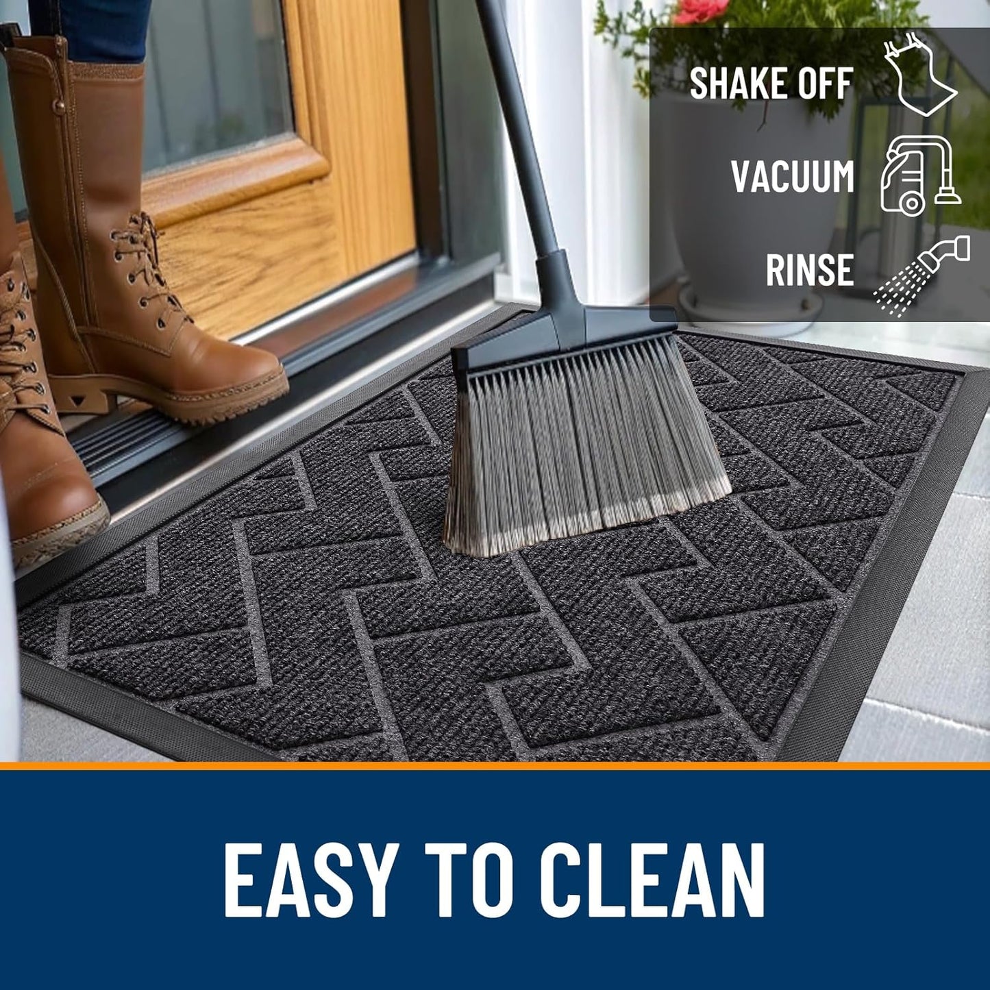 OLANLY Waterproof Front Door Mat - All-Season Indoor/Outdoor Doormat | Sturdy Natural Rubber, Grey (59x35)