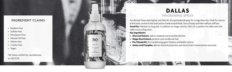 R+Co Dallas Hair Thickening Spray | Volumizing & Texturizing Spray for All Lengths | Adds Volume, Body & Shine | Perfect for Blowouts, Curling Irons & Roller Sets | 8.5 oz