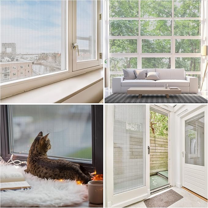 MAGZO Window Screen Replacement Mesh 48"W x 99"L - Pet Resistant Premium & Durable Polyester Screen Door Mesh, Allows Fresh Air in, DIY Repair Kit Includes Tool for Sliding Doors,Windows,Patio, Black