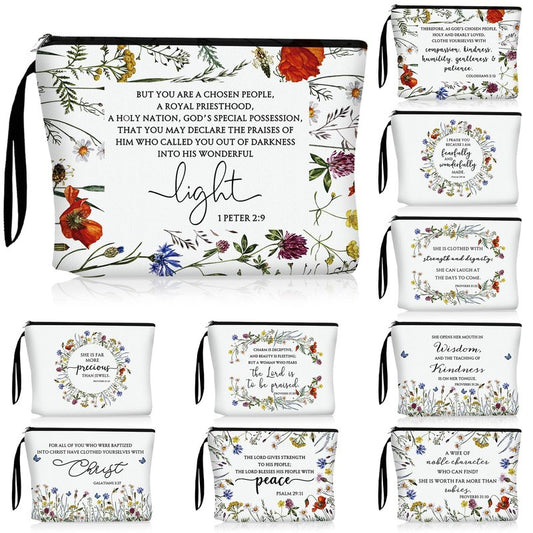 Talltalk 20 Pcs Christian Makeup Bags 10 Styles Bible Cosmetic Bags Bulk Bible Cover Floral Makeup Bag with Handle Inspirational Christian Religious Gifts for Women Godmother Church VBS Gifts