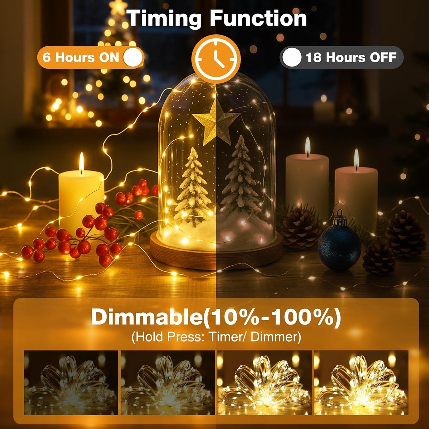 Skiennix 16FT Fairy Lights - 50 LED Battery Operated String Lights with Timer & 8 Modes | Warm White for Holiday Decor
