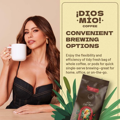 Dios Mio Coffee by Sofia Vergara, Dark Roast, Whole Bean Premium Colombian Coffee, 12 Ounce Bag (Pack of 2)