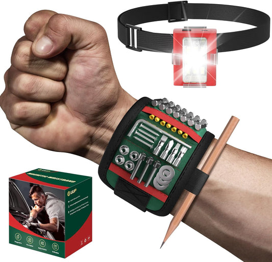UUP Magnetic Wrist Band - LED Light Tool Holder for Screws & Nails | Adjustable Gift for Men, Dad, Mechanic
