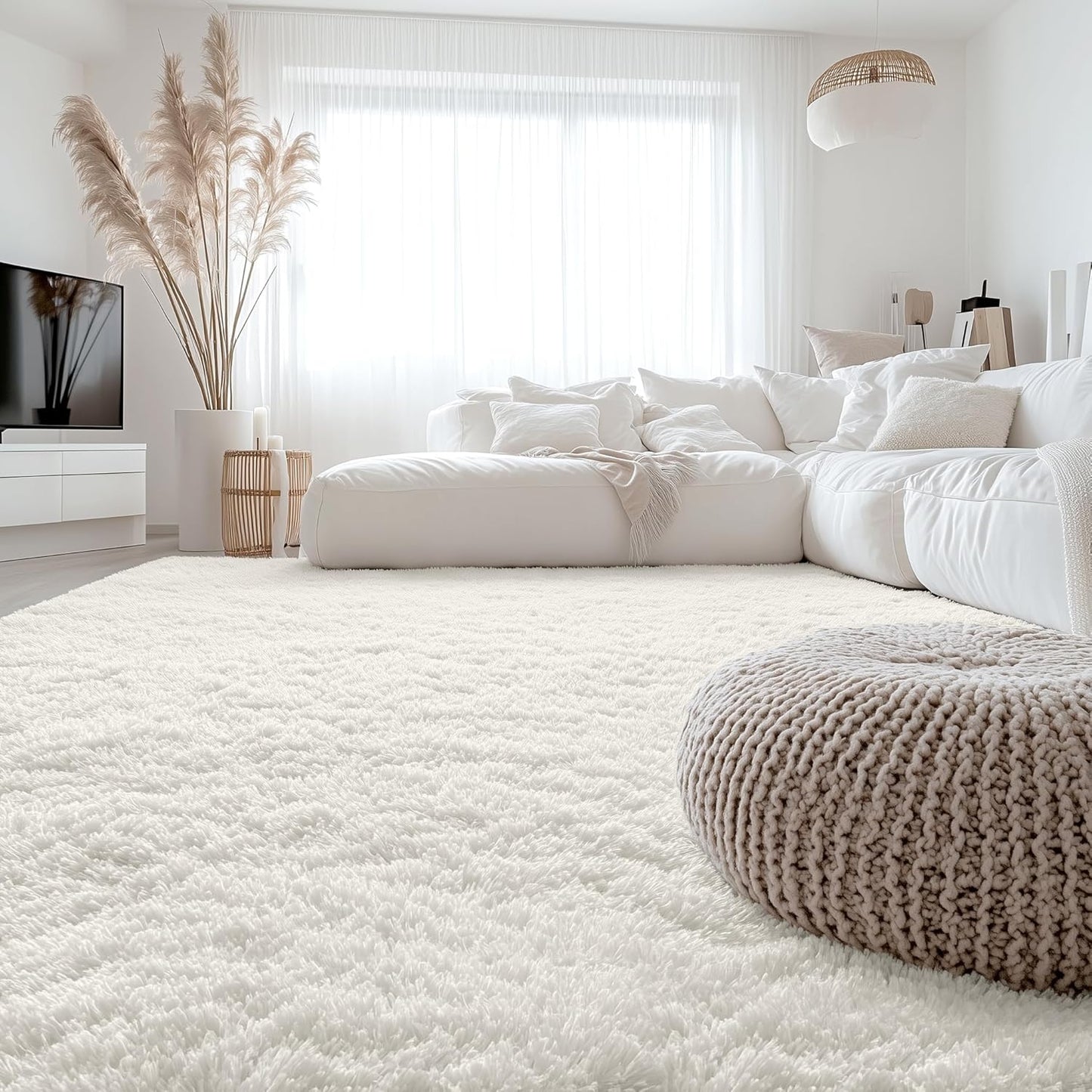 OLANLY Area Rugs - Soft, Fluffy Shaggy Indoor Carpet for Living Room & Bedroom | Ivory, 6x7 ft