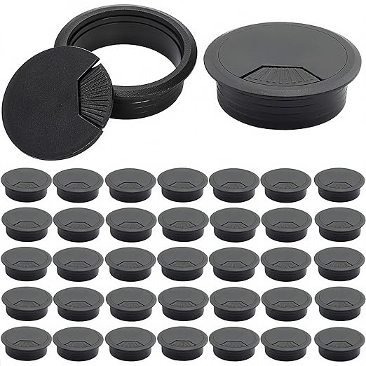 Covzoe 40 Pack 2 Inch (50 mm) Desk Grommet, Plastic Cable Hole Cover Bulk for PC Desk Arrange Wires, Flexible Wire Organizer Cable Cord Management Cords Through Computer Table for Home Office, Black