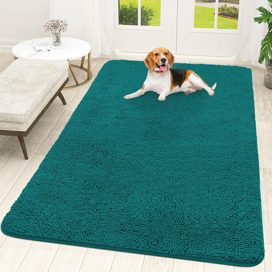OLANLY Dog Door Mat - Absorbent Non-Slip Chenille Mat for Muddy Paws | Quick Dry 70x46, Lake Blue