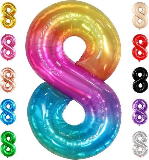 KatchOn Giant Rainbow Number 8 Balloon - 40 Inch Tie Dye Decoration for 8th Birthday Girl | Colorful 8th Anniversary Celebration