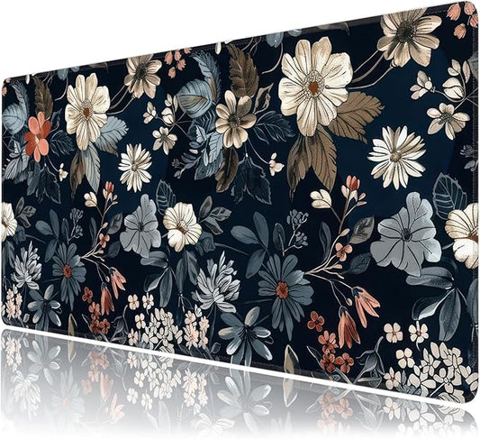 Dark Flower Large Mouse Pad,Gaming Keyboard Desk Pad,Extended Mouse Mat Non-Slip Rubber Base with Stitched Edges for Office Game Home XXL 35.4"x15.7"