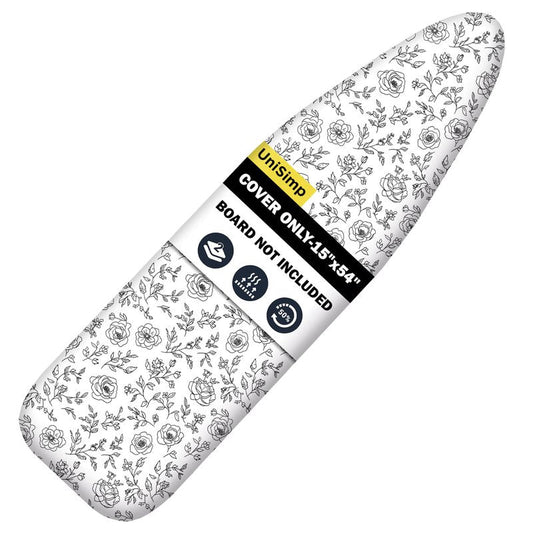 UniSimp Ironing Board Cover and Pad 15"x54" Extra Thick Natural Cotton, Scorch and Stain Resistant Padding, Standard Size Iron Board Cover with Fasteners Heavy Duty Elastic Edge, Heatproof Rose