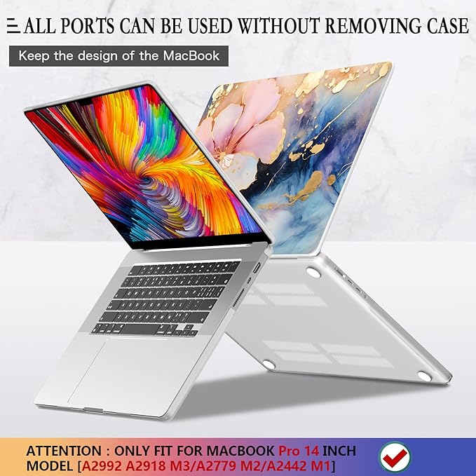 CISSOOK Plastic Hard Shell Compatible with MacBook Pro 14 inch Case 2026-2021 Release, M5 A3434 M4 A3112 A3185 A3401 M3 A2918 A2992 M2 A2779 M1 A2442 Pro/Max Chip, Marble Flower