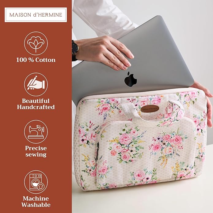 Maison d'Hermine Laptop Bag with Pocket Upto 13.5 inch Stain and Water Repellent Cotton Canvas Spring Summer (Sweet Rose Lavender)