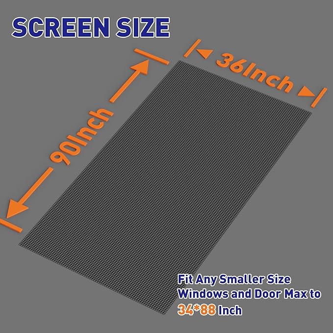MAGZO Window Screen Replacement Mesh 36"W x 90"L - Pet Resistant Premium & Durable Polyester Screen Door Mesh, Allows Fresh Air in, DIY Repair Kit Includes Tool for Sliding Doors,Windows,Patio, Black