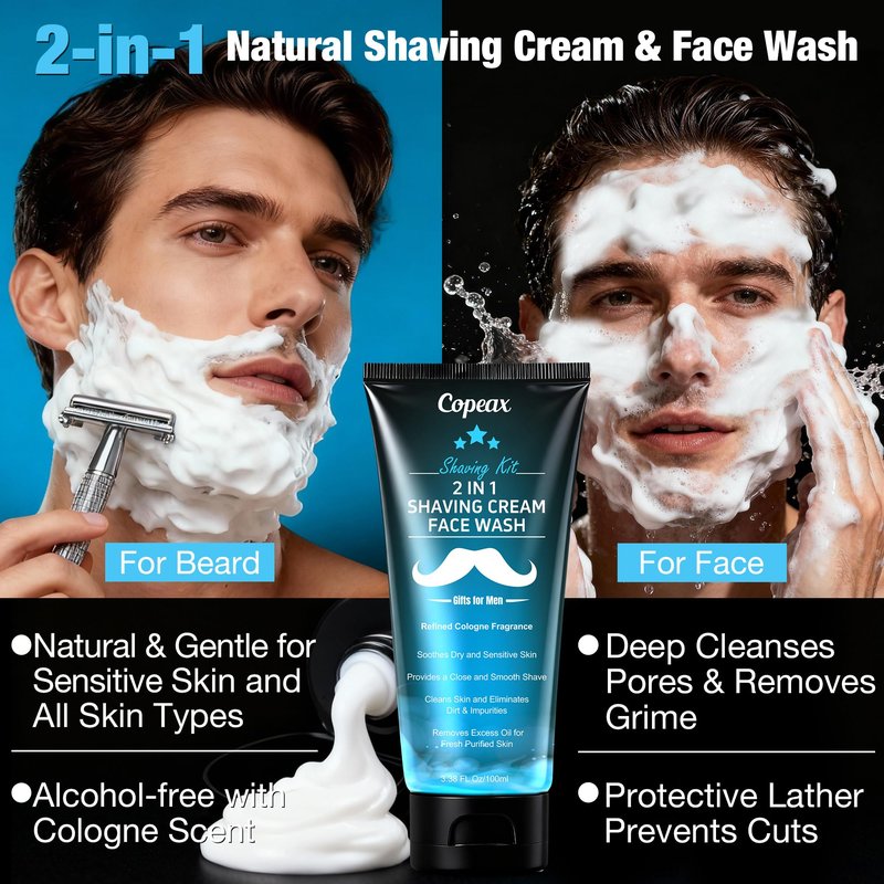 Shaving Kit for Men,Mens Shaving Kit w/Natural Cologne Shaving Cream,Balm,Bowl,Tumbler Cup,Mens Self Care & Grooming Valentines Fathers Day Birthday Gifts for Men Dad Him Boyfriend Christmas Gift Set