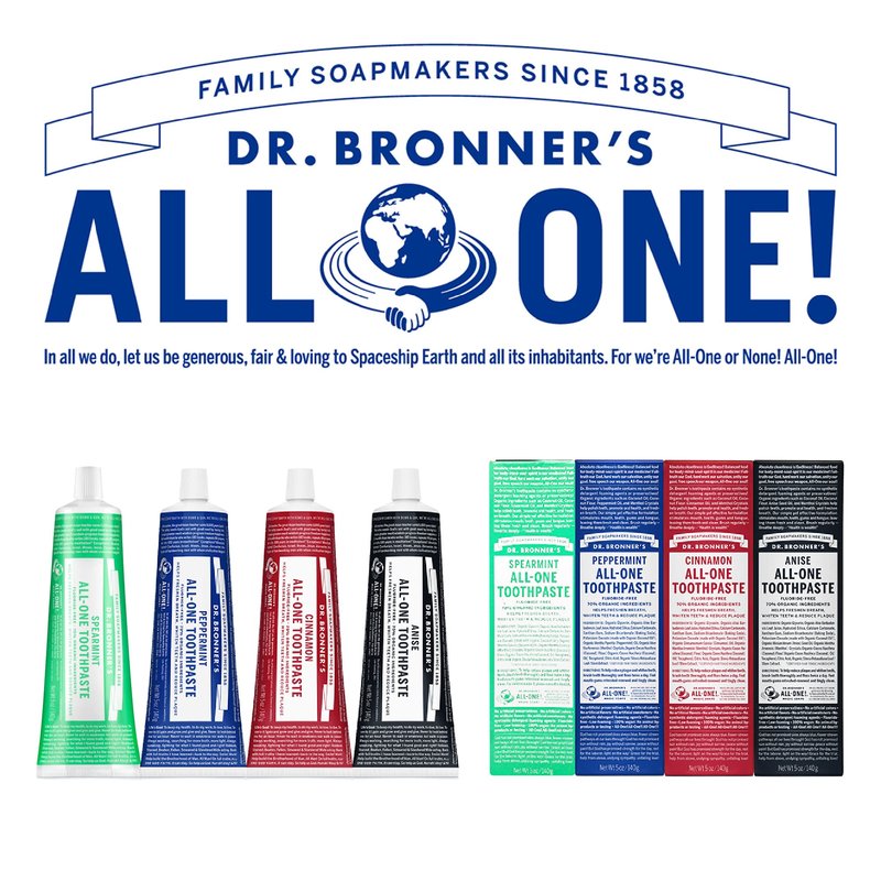 Dr. Bronner’s All-One Toothpaste– Peppermint & Spearmint, 5 oz, 2-Pack– Fluoride-Free Toothpaste for Adults, 70% Organic & Natural Ingredients, Vegan, Helps Freshen Breath, Reduce Plaque, Whiten Teeth