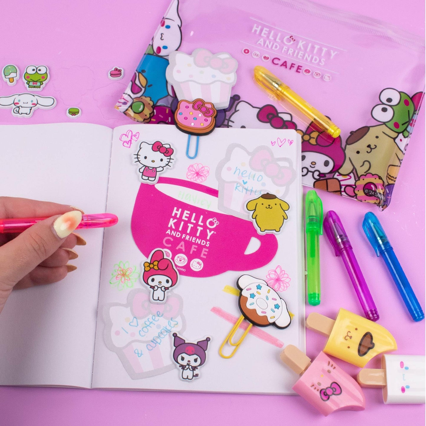 Horizon Group USA Hello Kitty & Friends Stationary Set, Cute School and Office Supplies, Sanrio Accessories, Kawaii Notebook, Squishy Stickers